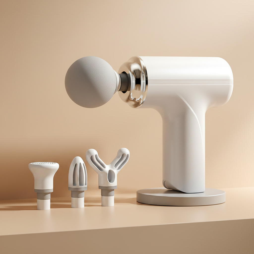 Mini Massage Gun – Warm Beige #dcc1a6 Background